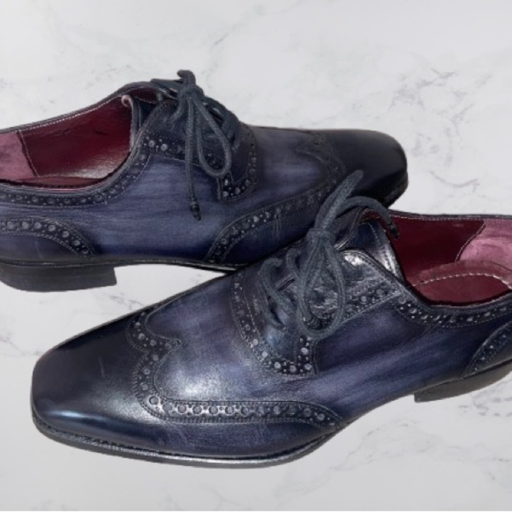 PAUL PARKMAN Black Wingtip Oxford Dress Shoes with Brogue Detailing Gray Black